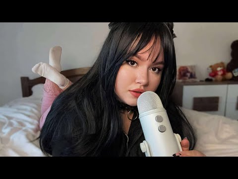 ASMR gf comforts you to sleep ♡ ear to ear whispers, personal attention, mouth sounds, mic triggers