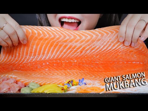 ASMR GIANT RAW SALMON MUKBANG (SALMON NOODLES WITH SAMYANG FIRE NOODLES) EATING SOUNDS LINH-ASMR