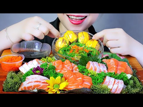 ASMR SALMON SASHIMI X TAKOYAKI EATING SOUNDS | LINH-ASMR