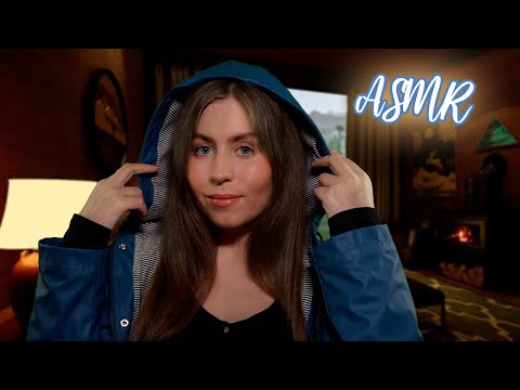 ASMR Crinkly Rain Jacket Near The Fireplace
