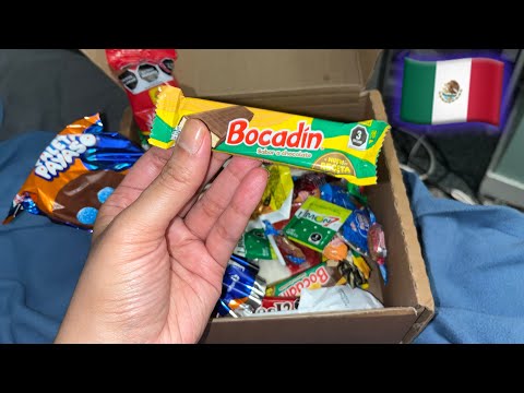 ASMR Unboxing Mexican Candy box ~ Plastic Crinkles + Tasting eating sounds