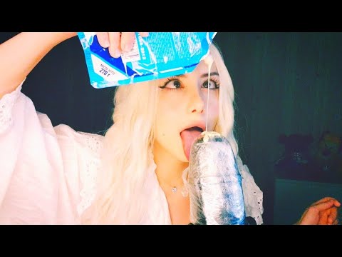 🥵Microphone in condensed milk🥵 микрофон в сгущенке/sticky/wet/ slippery sounds/eating condensed milk