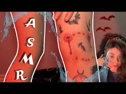 ASMR | Water Tracing My Tattoos With the SOFTEST Unintelligible Whispering and Gum Chewing 🦇