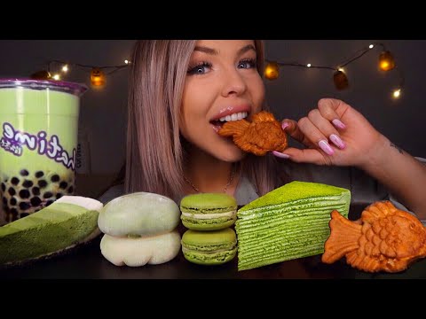 ASMR MATCHA FOODS, DIAFUKU MOCHI, BUBBLE TEA, TAIYAKI, MATCHA CREPE CAKE, MACARON MUKBANG