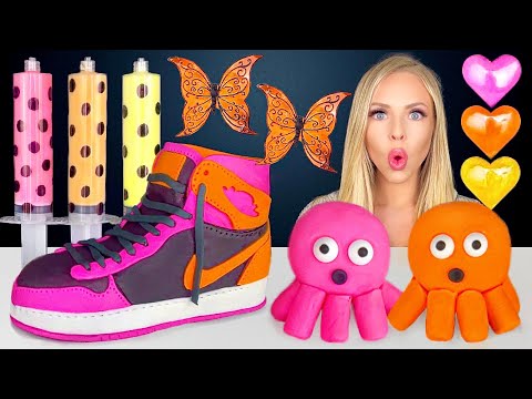 ASMR EDIBLE AIR FORCE 1 NIKE SHOE, SYRINGE SHOOTER, OCTOPUS CAKE, EDIBLE BUTTERFLY MUKBANG 먹방 꿀벌