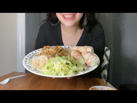 VIETNAMESE SPRING ROLLS, GRILLED PORK, AND VERMICELLI NOODLES ASMR