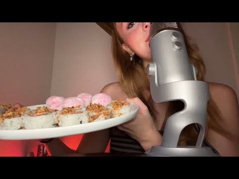asmr eating sushi + mochi (clicky rambling)