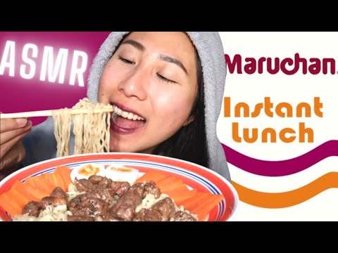 *Real ASMR MARUCHAN Ramen w/ RAW Garlic 🍲🥘🥢 MUKBANG Noodles