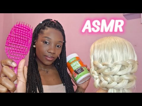 ASMR  - Penteado Crochê de Cabelo Incrível ✨️🧶 (Caseirinho com sons de creme) 😴