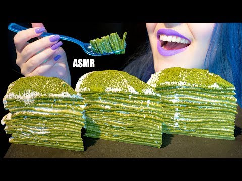 ASMR: MATCHA MILLE CREPE CAKE | Green Tea Cream Cake 🍰 ~ Soft Sticky Sounds [No Talking|V]😻