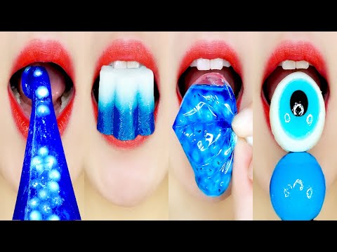 ASMR Blue Food Emoji Challenge Eating sounds 파란색 이모지 입술 먹방