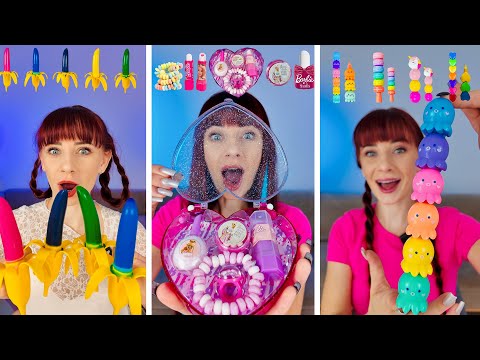 ASMR Barbie Candy Box, Gummy Jelly Banana Eating Mukbang