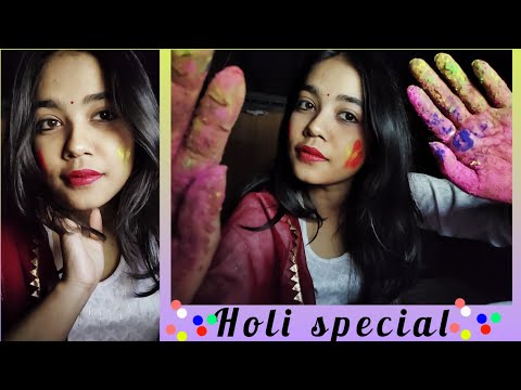 ASMR HINDI🌹|COLOURING YOUR FACE🙆🏾‍♀️|HOLI SPECIAL🧡💛💙💜💚♥️(face touching+Mouthsounds)