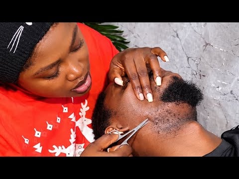 ASMR relaxing beard nitpicking,neck massage,no talking ingrown hair pullout, ear and nape massage 