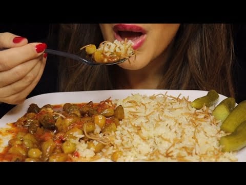 ASMR OKRA STEW (BAMYA) VERMICELLI RICE PICKLES MUKBANG no talking CREMA ASMR #asmr #mukbang #okra