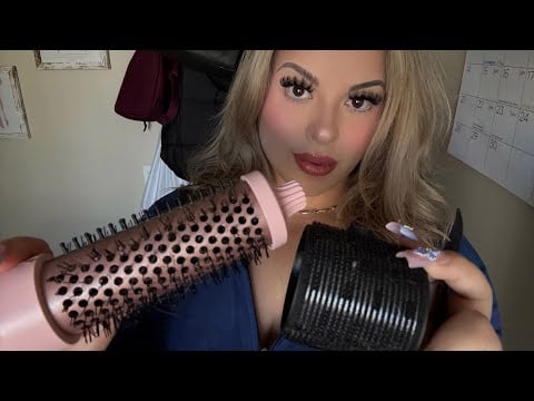 ASMR Hair Styling Blowout + Adding/Taking Out Hair Rollers & Brushing ✨🌸