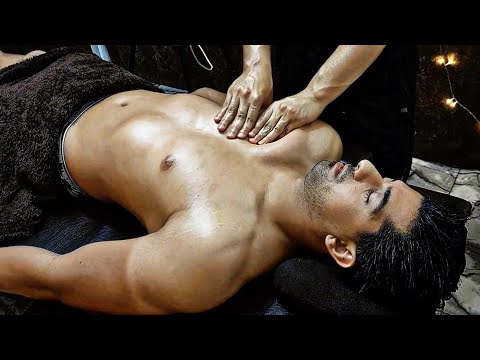 ASMR Chest & Abdominal Massage & Face & Head & Neck Massage for male Bodybuilder