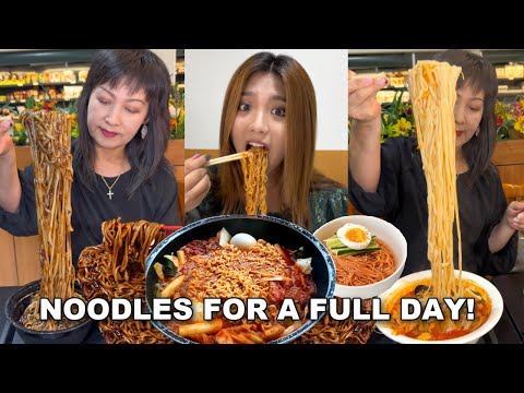 ONLY EATING NOODLES FOR A FULL DAY CHALLENGE! BLACK BEAN NOODLES, SPICY COLD NOODLES, RABOKKI