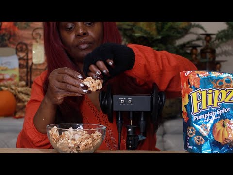 PUMPKIN SPICE COVERED PRETZELS ASMR EATING SOUNDS