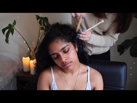 ASMR Scalp Inspection with Sticks, Hair Pull Test, Nape and Hairline Brushing, Massage on Mansi :)