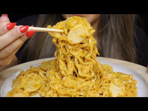 ASMR SAMYANG CARBONARA HOT CHICKEN NOODLES RICECAKES MUKBANG no talking CREMA ASMR #asmr #mukbang