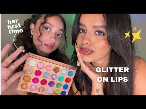 ASMR~ my friend tries glitter on lips 👄 (double mouth sounds) Ft.ClickyEsme