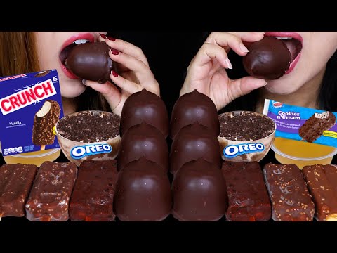 ASMR GIANT CHOCOLATE COVERED MARSHMALLOWS, CRUNCH ICE CREAM BARS, COOKIES & CREAM ICE CREAM BARS 먹방