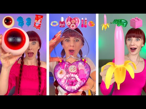 ASMR Full Video Barbie Candy Pink, Unboxing and Eating