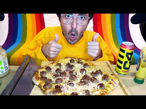 ASMR Eating Bratwurst Sauerkraut Pizza ! * mukbang no talking sounds *