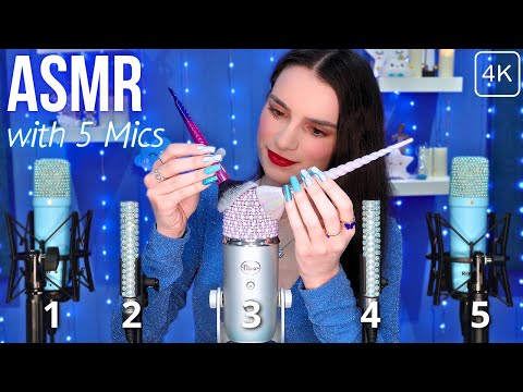 ASMR with 5 MICS 💙 at the SAME Time! 😲 Mic Scratching , Massage & More 😴 No Talking for Sleep 💤 4K