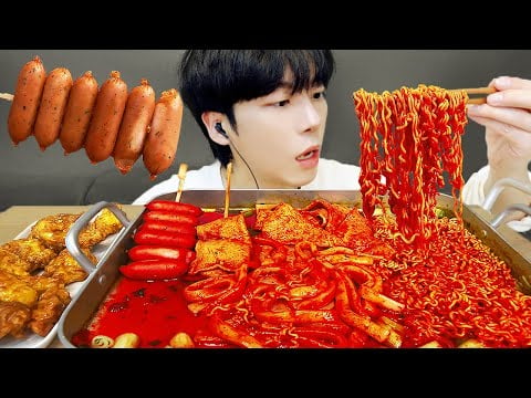 ASMR MUKBANG | 직접 만든 라면 떡볶이 양념치킨 튀김 먹방 &레시피 FRIED CHICKEN AND Tteokbokki EATING