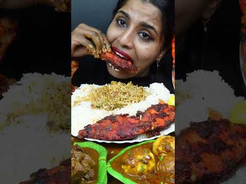 ASMR Eating Spicy Mutton Curry Masala,Fish Fry,Chicken Curry,Rice,Egg Big Bites ASMR Eating Mukbang