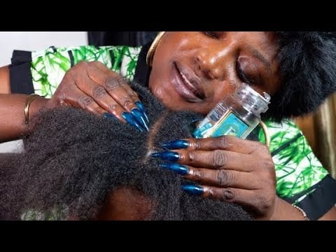 ASMR✨VITAMIN E Long nails Hair parting , Scalp Oilin & Scratching on My Sister | Relaxin + Whisper