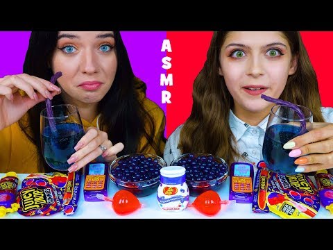 ASMR PURPLE AND RED FOOD POPPING BOBA, GALAXY CANDY, TIK TOK JELLY FRUITS 먹방 EATING MUKBANG