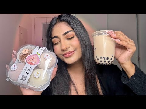ASMR Mochi Cake Mukbang with Boba Tea | Soft Chewy Eating & Mouth Sounds