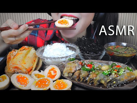 ASMR EATING RAW SHRIMPS AND EGG MARINATED IN SOY SAUCE EATING SOUNDS | LINH-ASMR 먹방 mukbang