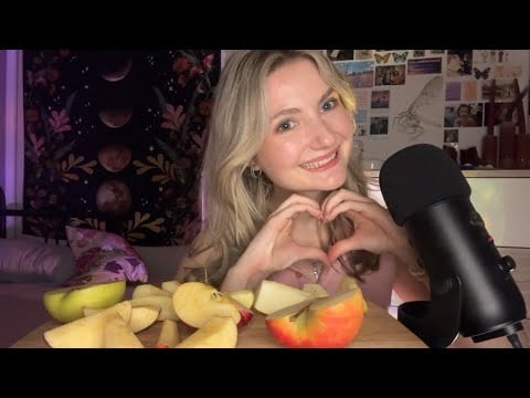 ASMR | eating apple slices with peanutbutter | soft whisper
