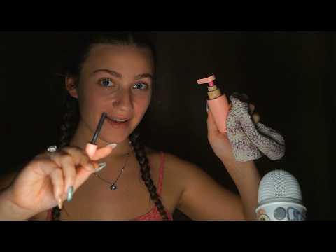 ASMR Bestie Does Your (wooden) Makeup to SNEAK OUT 🤫💄(dark lighting for deep sleep)