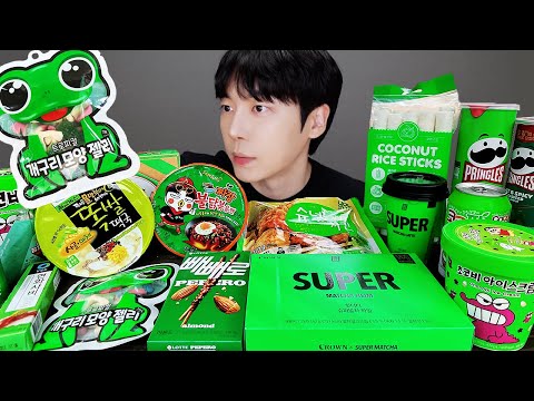 ASMR MUKBANG | 편의점 그린 디저트 아이스크림 불닭볶음면 치킨 먹방 & GREEN DESSERT  JELLY CANDY