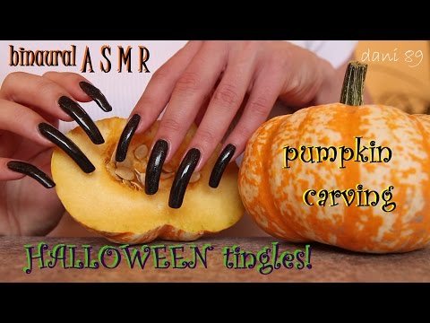 🎧 ASMR 🎃 Pumpkin CARVING & Tapping ~ Scratching binaural sound! 👻 💤 ↬ #HALLOWEEN !!! ↫