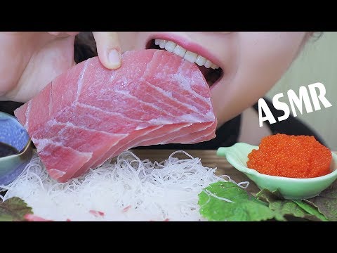 ASMR PLATE OF RAW TUNA AND TOBIKO EGGS ( CHUTORO SASHIMI)  EATING SOUNDS | LINH-ASMR