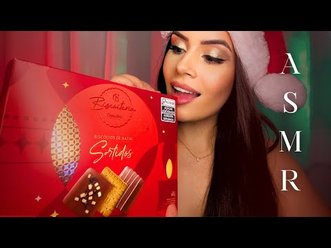 [ASMR] Biscoitos de Natal com leite, mastigação e primeiras impressões, Sortidos Cacau Show