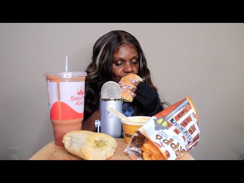 DOUBLE SWISS TUNA CHIPS SOUP TART CHERRY SMOOTHIE ASMR EATING SOUNDS