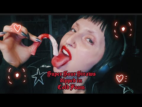ASMR | SOUR STRAW CANDY🍬LICKED & DIPPED IN COLD FOAM | PERFECT FOR 😴😴😴