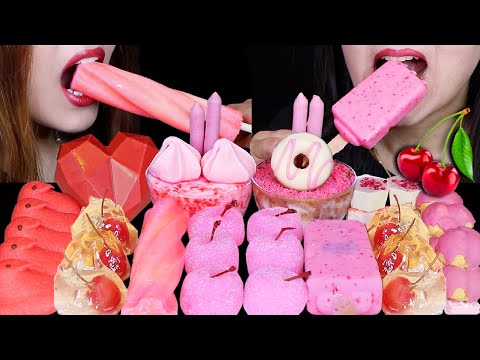 ASMR CHERRY MOCHI, CHOCOLATE HEART BOMB, STRAWBERRY ICE CREAM BARS, DONUT, MARSHMALLOW, CREAM PUFF먹방