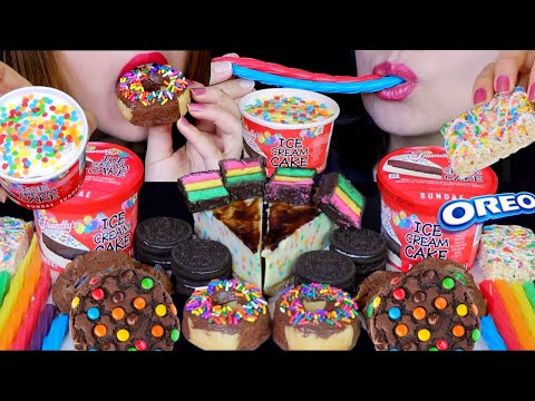 ASMR BIRTHDAY CAKE ICE CREAM, CHEESECAKE, M&M'S COOKIES, SPRINKLE DONUTS, OREO, RAINBOW TWIZZLERS 먹방