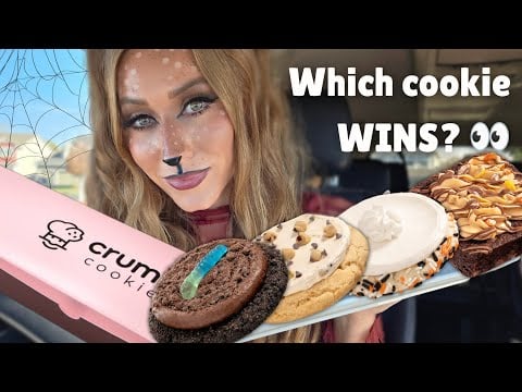 ASMR | Halloween CRUMBL Cookie Feast 🎃🍪 Car Mukbang | Dirt Cake, Peanut Butter Brownie & More!