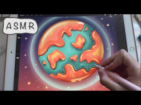 ASMR - Let's Paint a planet in Procreate - iPad Writing Sounds - Close Whispering - Pencil Sounds