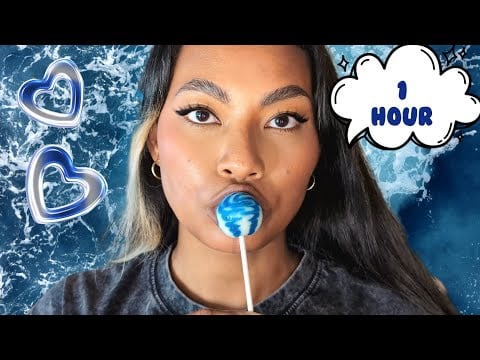 ASMR 1 Hour Lollipop Blueberries And Cream Flavor , Tingly Up Close Mouth Sounds , Video Loop