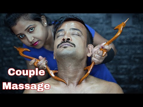 Beautiful Lady Barber Doing Heavy Oil Massage With Deer Horn | Tapping And Scratching ASMR Massage